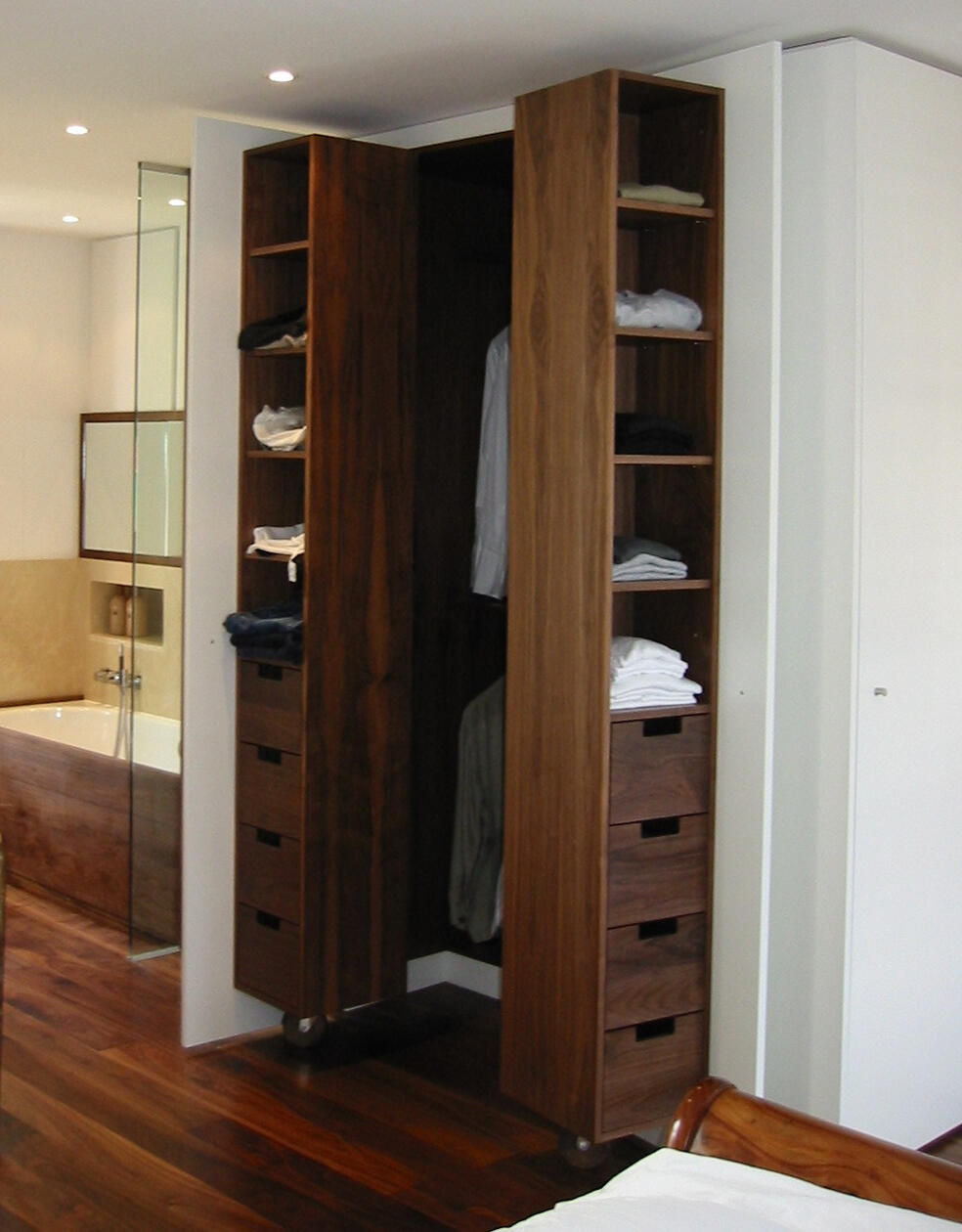 Custom built storage in walnut